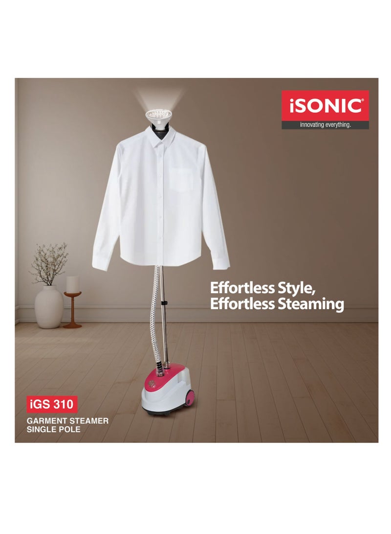 Garment Steamer,1950W Vertical Steamer, IGS310 | Portable, Fast Heat Clothes Steamer | Dual Steam Levels | 1.7L Large Water Tank | Perfect for All Types Of Clothes 1.7 L 1950W IGS310 White,Red