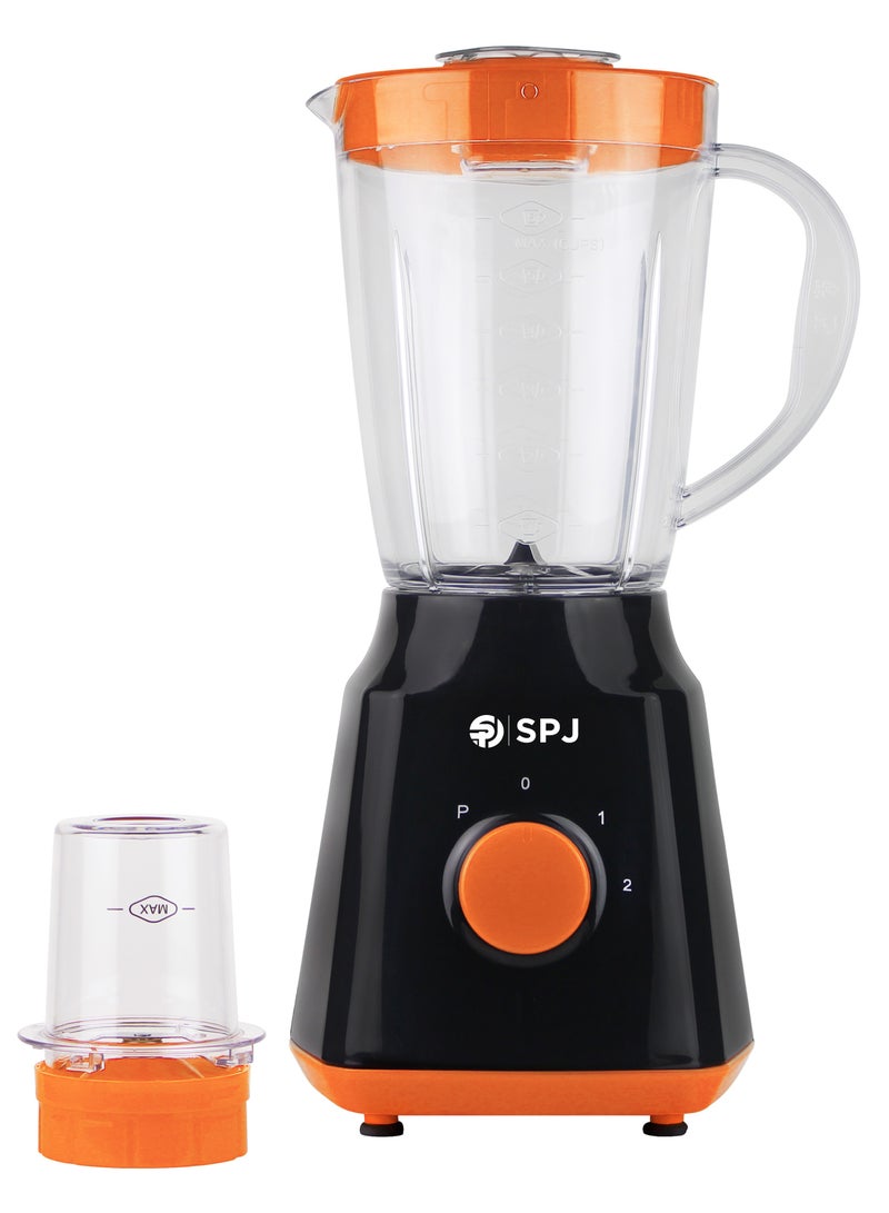 SPJ Mixer Grinder, 1.5L Blender, Mixer Grinder With Jar, High-Speed Mixer Grinder, 300W Powerful Blender & Safety Locker, Stainless Steel Blades & Pulse Function, Black & Orange, BDBLV-15L08