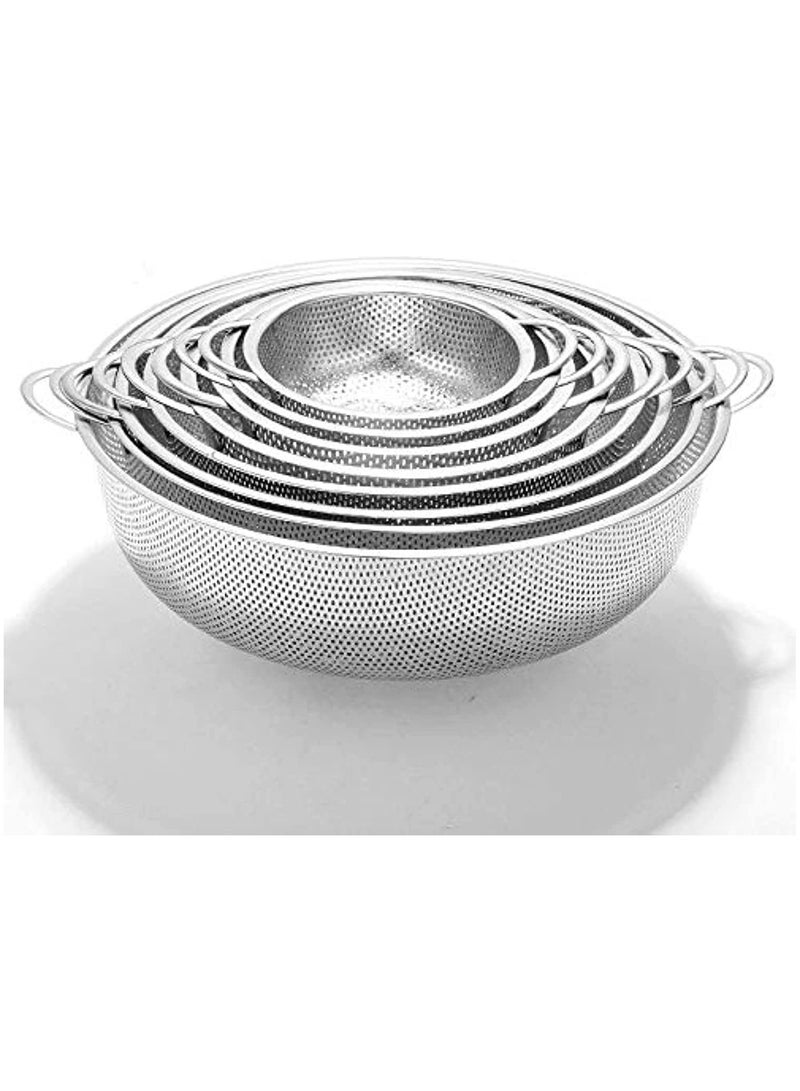 Vegetable Strainer Sifter Colander Set - Kitchen Supply Colander Set of 6 Stainless Steel Mesh Strainers and Colanders Net Baskets with Handles & Base Drain, Rinse, Steam or Cook