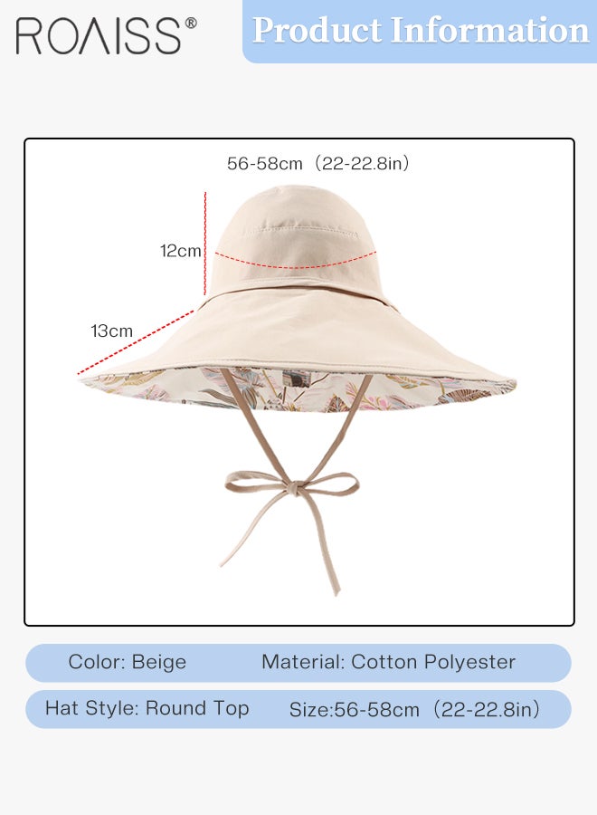 Reversible Portable Wide Brim Bucket Hat with Ponytail Hole Breathable Drawstring Adjustable Sun Protection Soft Leaf Print Hat Women Camping Hiking Fishing Beach Hat