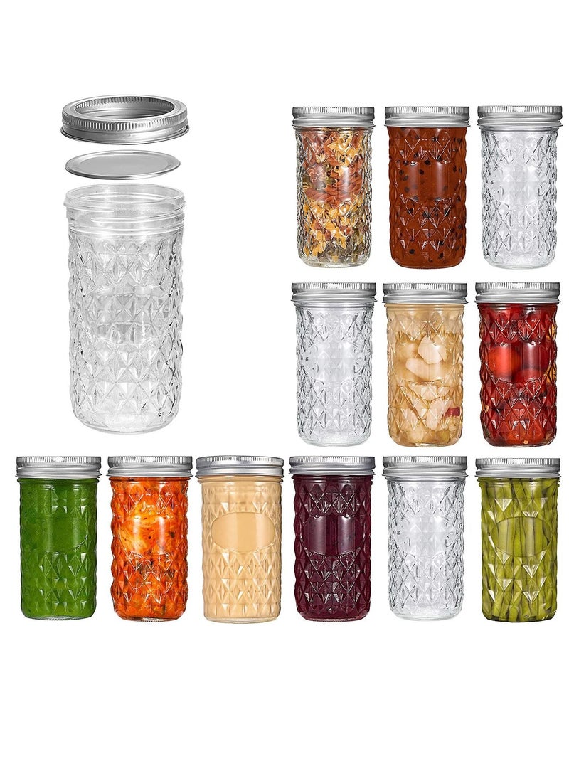 Jars with Lids and Bands, Regular Mouth Jars, Jars Ideal for Jams, Jellies, Conserves, Preserves, and Pizza Sauce(Diamond 22OZ 12PCS)