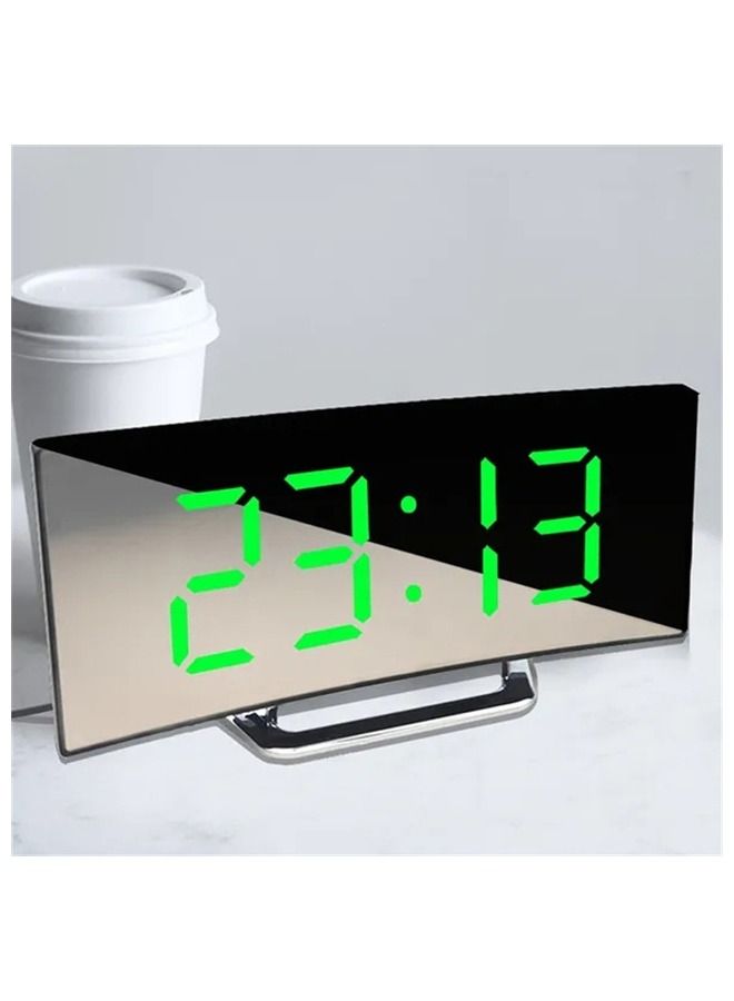 LED Digital Alarm Clock Screen Curved Mirror Table Clock Electronic Desktop Snooze Function Alarm Clock Bedroom Home Decor