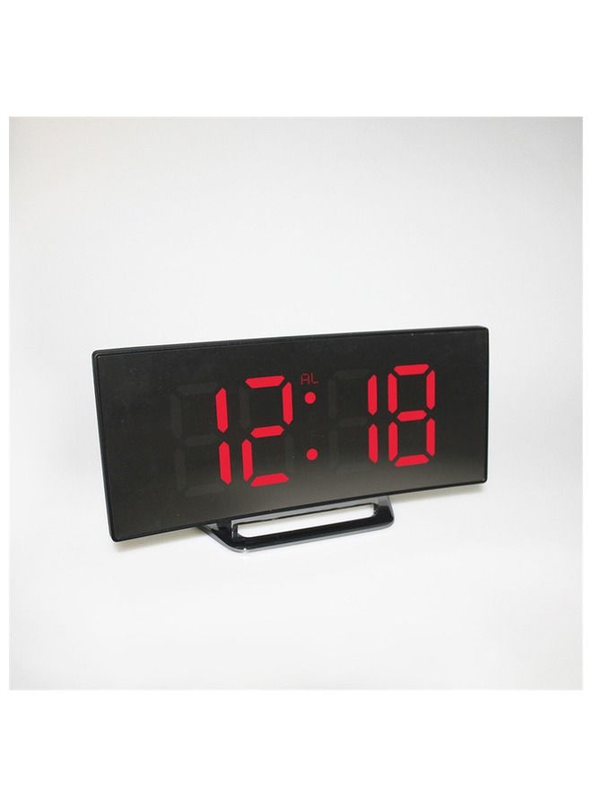 LED Digital Alarm Clock Screen Curved Mirror Table Clock Electronic Desktop Snooze Function Alarm Clock Bedroom Home Decor