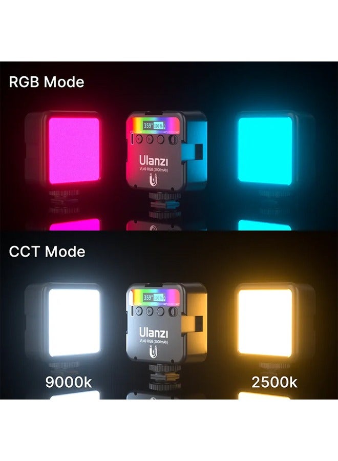 VL49 RGB Video Lights Mini LED Camera Light 2000mAh Rechargable LED Panel Lamp Photo Video Lighting for Youtube Tik tok