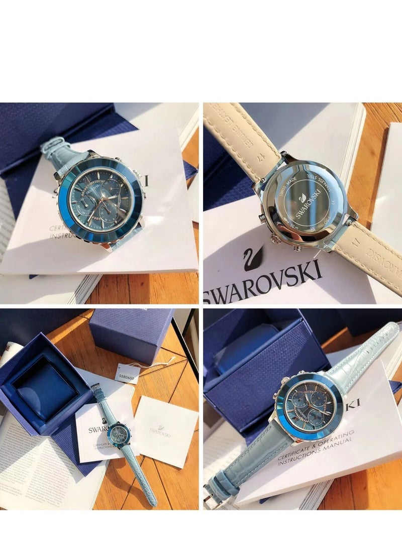 Swarovski Blue Leather Quartz Analog Women's Watch 5580600