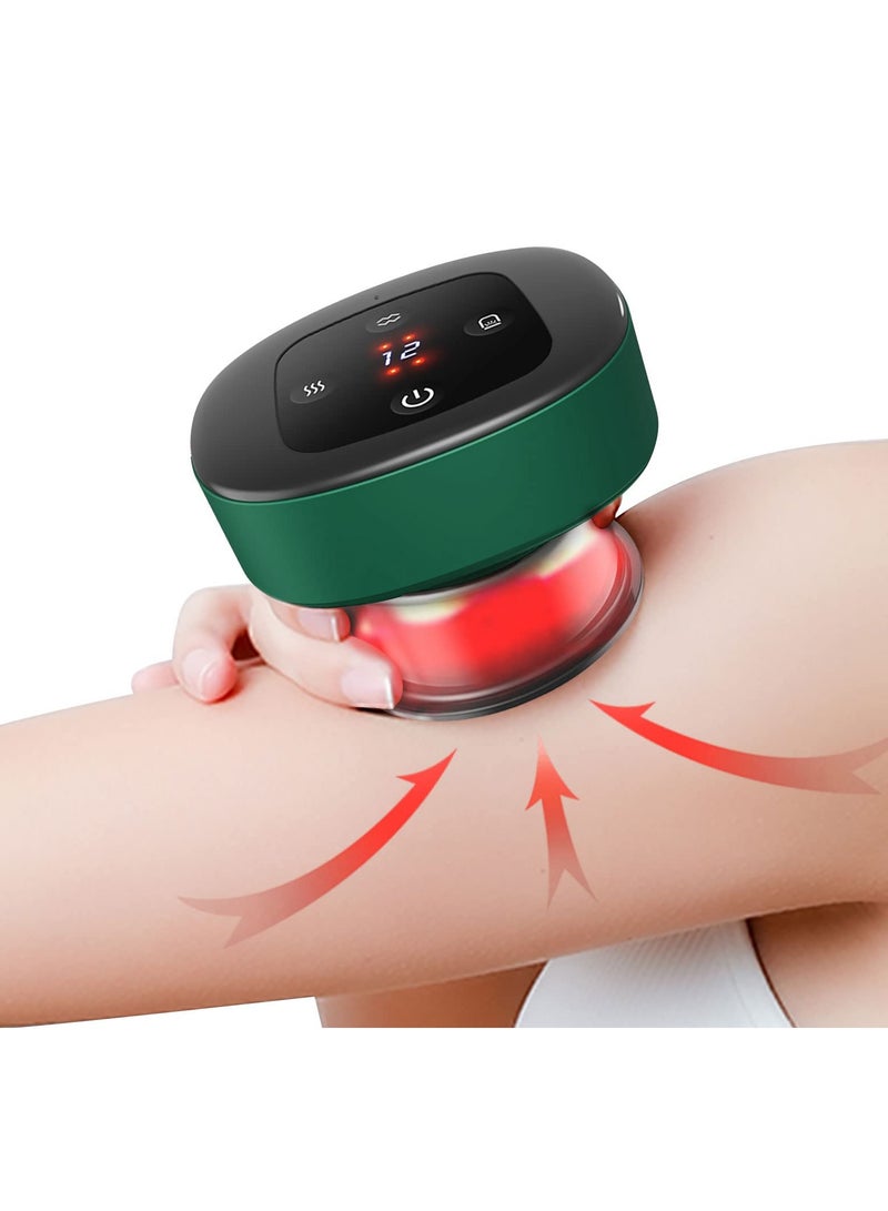 Electric Cupping Therapy Set 4 in1 Smart Cupping Massager Massage Vacuum Therapy Machine Scrapping Tool with Red Light Therapy for Pain Relief Aches with 12 Levels Temperature and Suction Green
