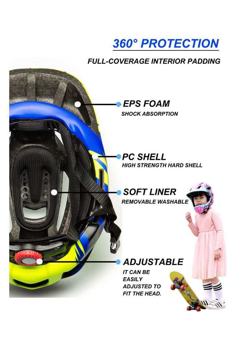 Kids Bike Helmet, Adjustable Detachable Full Face Helmet, Lightweight Toddlers Helmets, for Children Bicycle, Skateboard, Scooter, Protective Gear, from Toddler to Youth, CPSC Certificated