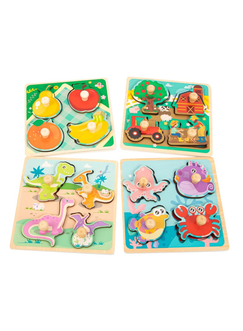 Wooden Toddler Puzzles, 4 Pcs Educational Animal Jigsaw Toys for Kids, Eco-Friendly Montessori Learning, Enhances Fine Motor Skills