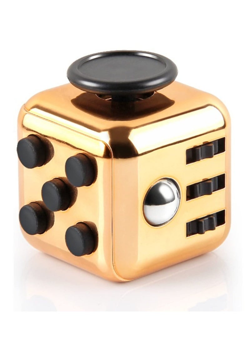 Fidget Toy Cube Toy Sensory Toy Stress Anxiety Relief Toy, Pressure Relieving Toys, Stress Reliever, Relaxing Toy Gift for Kids and Adults(Gold)