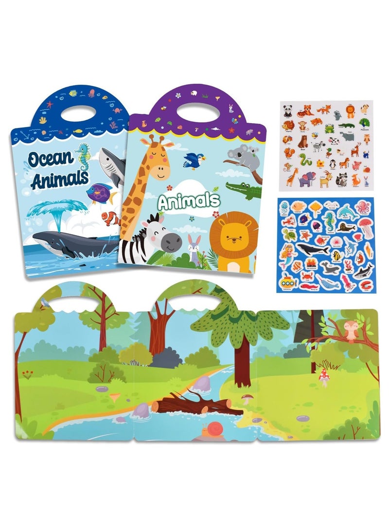 Reusable Sticker Book for Kids, Animal & Ocean Animal Waterproof Stickers, Preschool Learning Activities Busy Book Gift Toddler Travel Toys for Girls Boys Babies Ages 3+