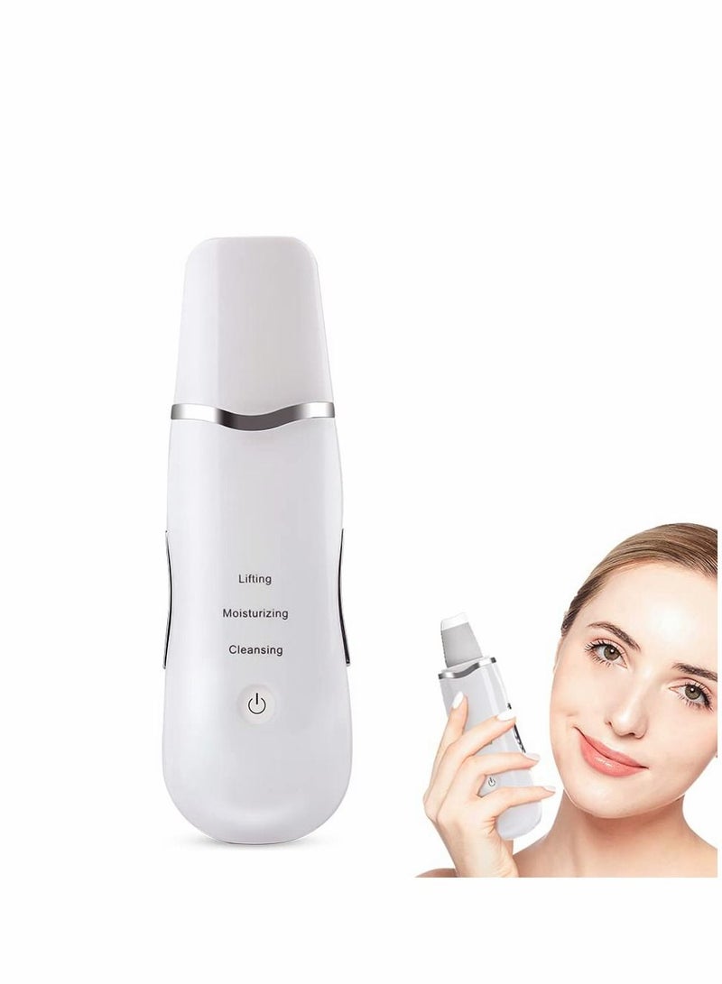 Ultrasonic Skin Facial Scrubber Face Spatula, Professional Deep Cleaning Skin Dirt Blackhead Remover Reduce Wrinkles and Spot Facial Lifting Peeling Skin Care Beauty Device Tool (White)