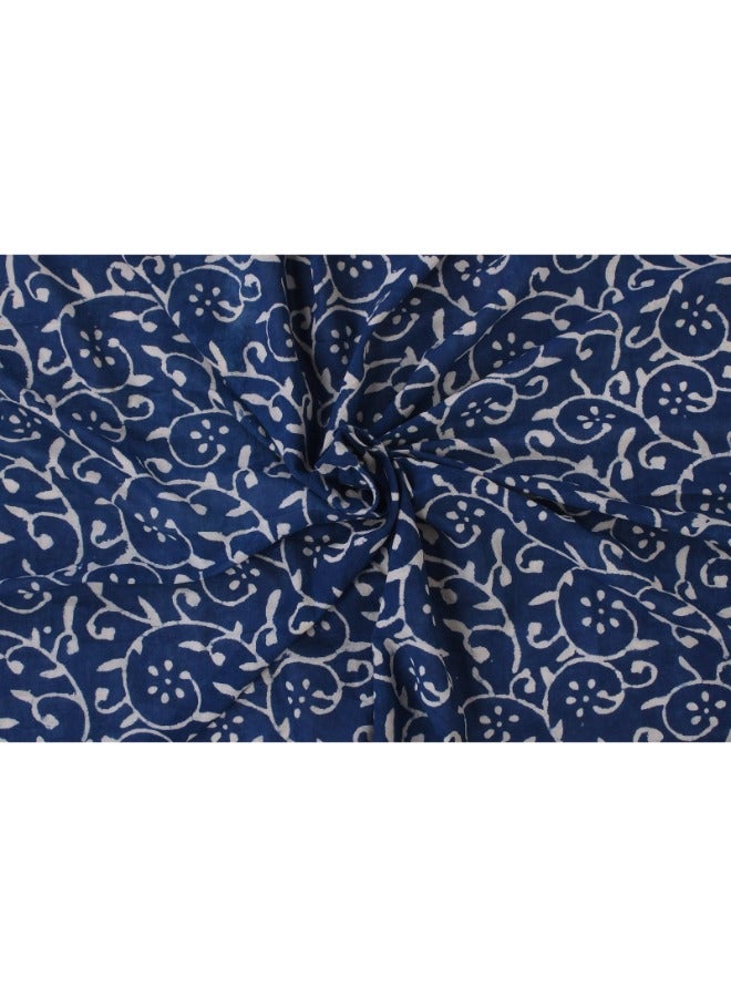 3 Yard Indigo Block Print Fabric for Dressmaking Indian Floral Print Fabric for Crafting 100% Cotton Fabric by the Yard Beautiful Dressmaking Fabric for Women