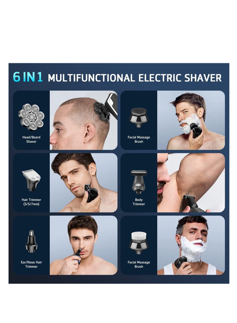 Electric Head Shaver for Men, 8D Upgraded 6-in-1  Head Shaver for Bald Men, Waterproof Wet Dry Electric Shaver Razor Beard Grooming Kit Cordless Rechargeable Shaver for Men, 1 Pcs