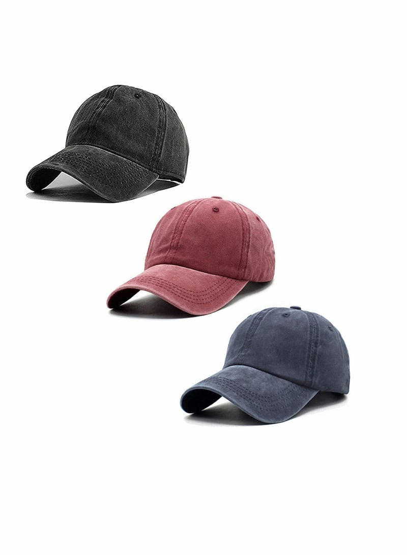 Solid Color Baseball Cap,Neutral Retro Washed And Old Adjustable Dad Cap, Suitable For Men/Women (3 PCS)
