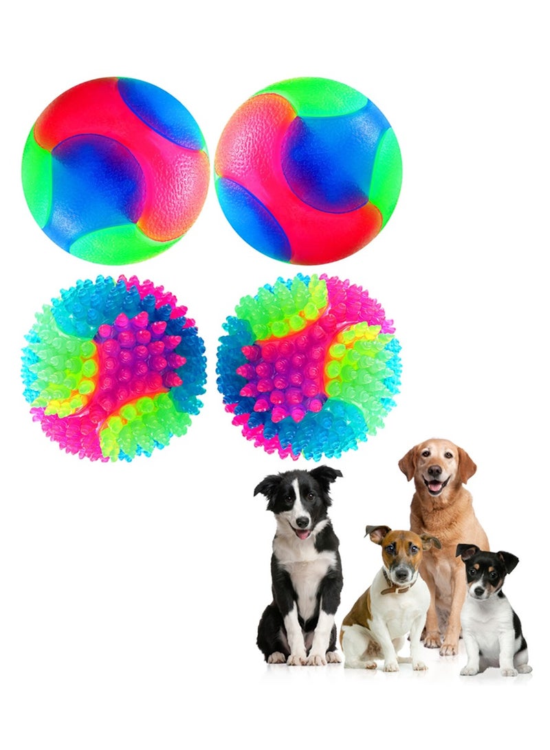 4 Pcs Light Up Dog Balls Glowing Elastic Balls LED Flashing Spike Pet Balls Molar Ball Pet Light Color Balls Interactive Pet Toys for Cats Dogs Playing (2.2 Inch)