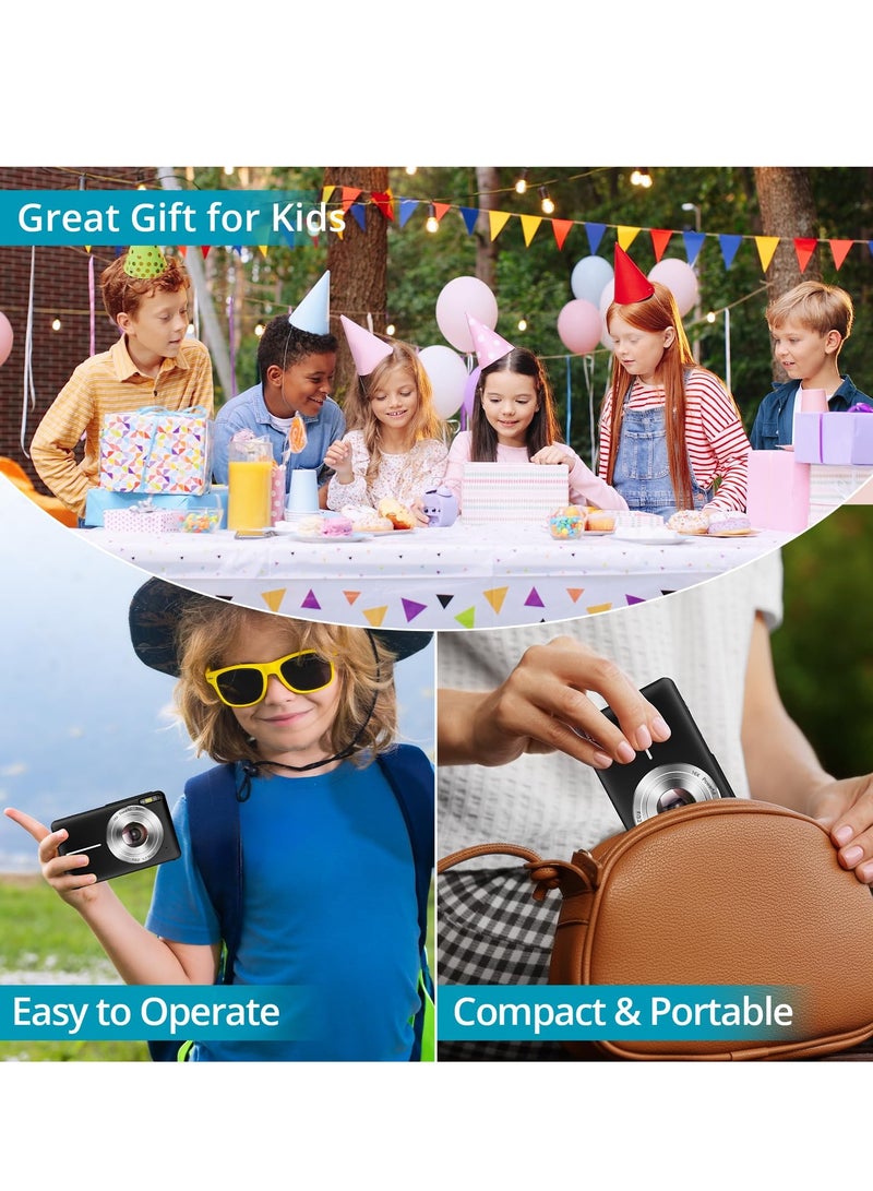 Kids Digital Camera 1080P 44MP Digital Cameras for Photography, Digital Point and Shoot Camera for Kids with 16X Zoom, Fill Light, Anti-Shake, Compact Small Travel Camera for Boys Girls Teens Gift