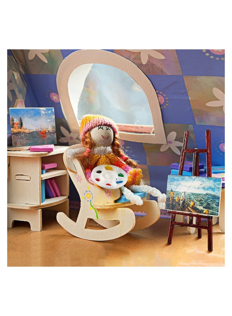 3 Pieces 1:12 Miniature Dollhouse Accessories, Wooden Easel Dollhouse Furniture Decoration Set, Miniature Palette Watercolor Box Easel Miniature Dollhouse Furniture Painting for Dolls