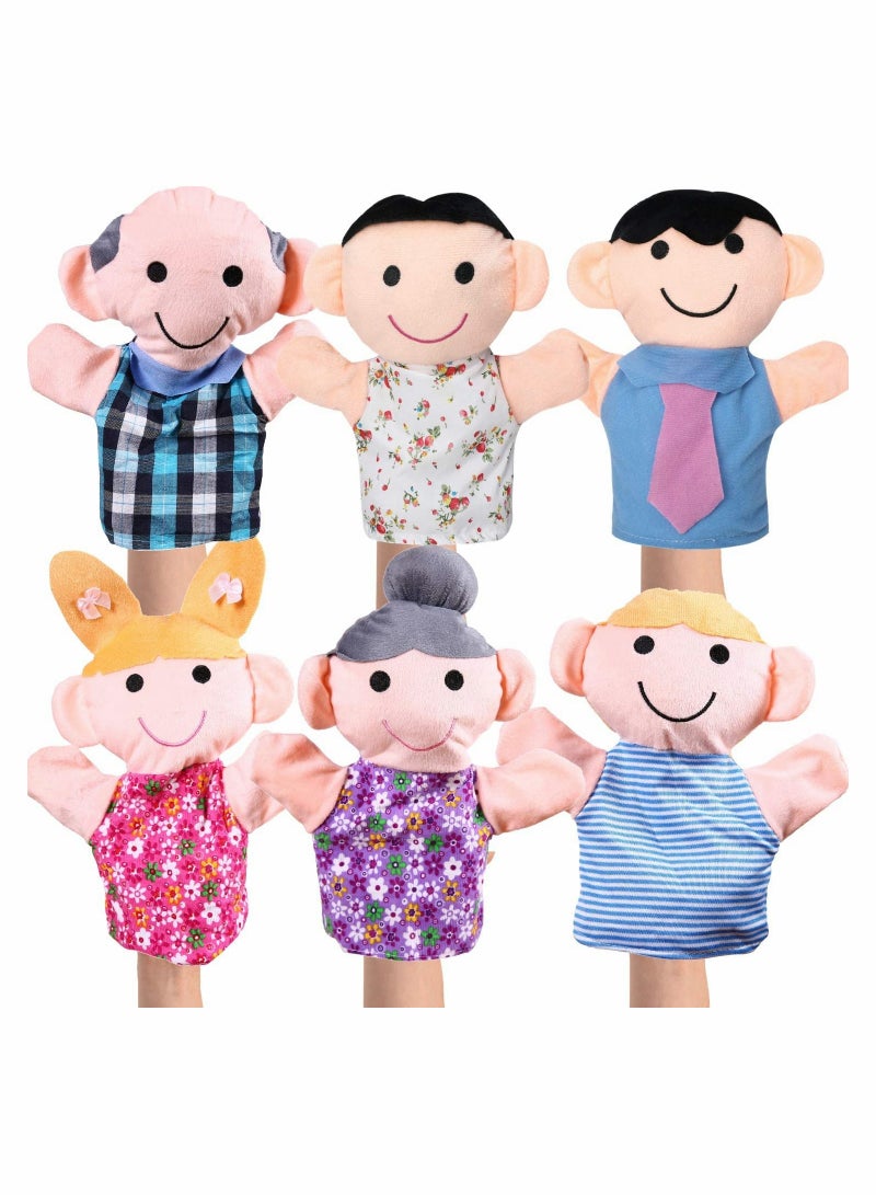 6 Pcs Family Hand Puppets Soft Plush for Teaching Preschool Role Play Image Early Educational Toys Schools Shows Playtime Storytelling Props 9Inch