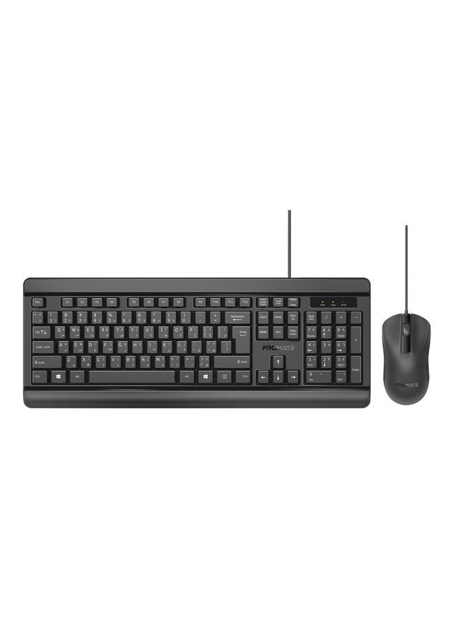 Silent Wired Keyboard with Ambidextrous 1200 DPI Mouse, Silicone Grip and Spill-Resistant, Combo-CM6 Black