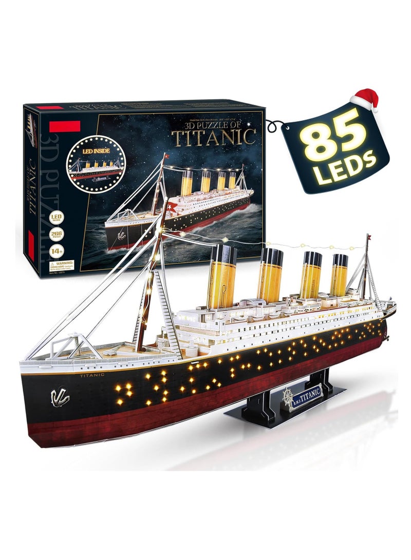 Titanic 3D LED Puzzle 88cm - 266-Piece Model Boat Kit for Adults and Teens - Ideal for Birthdays, Christmas, and Anniversary Gifts