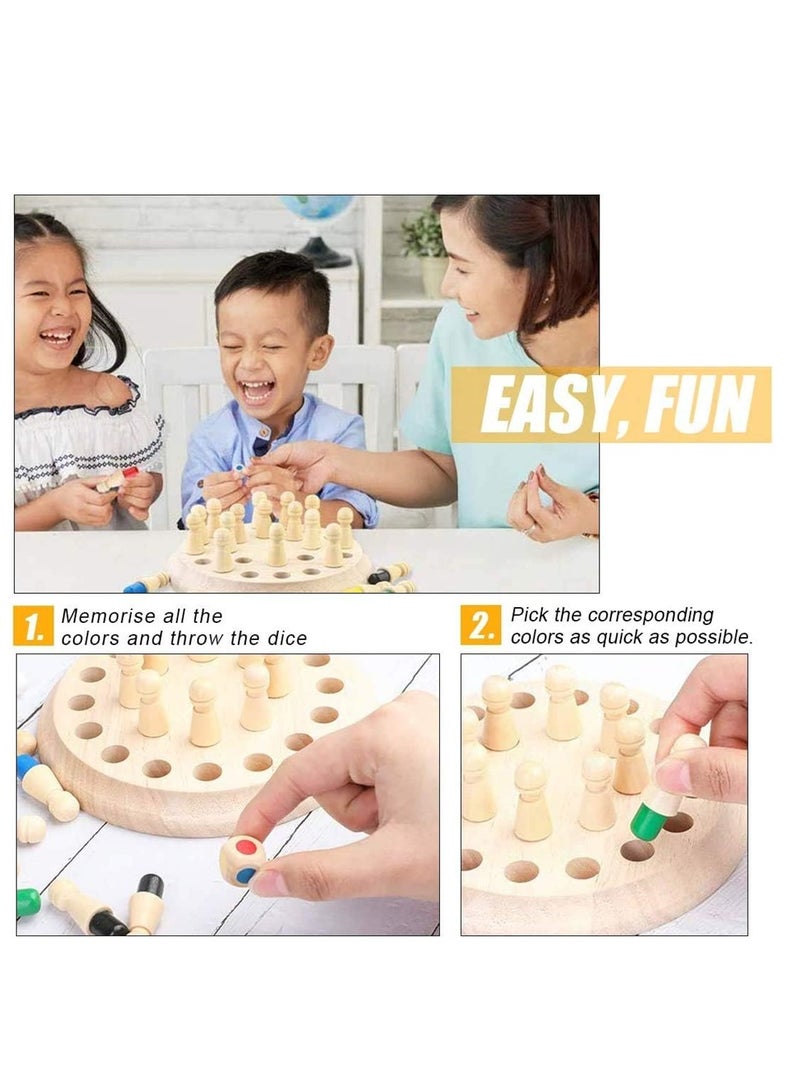 Wooden Memory Chess Board Game Color Memory Matching Brain Teasers Game for Kids Boy Girl Age 3-12 Toddler Learning Activities Educational Toys Montessori Toys