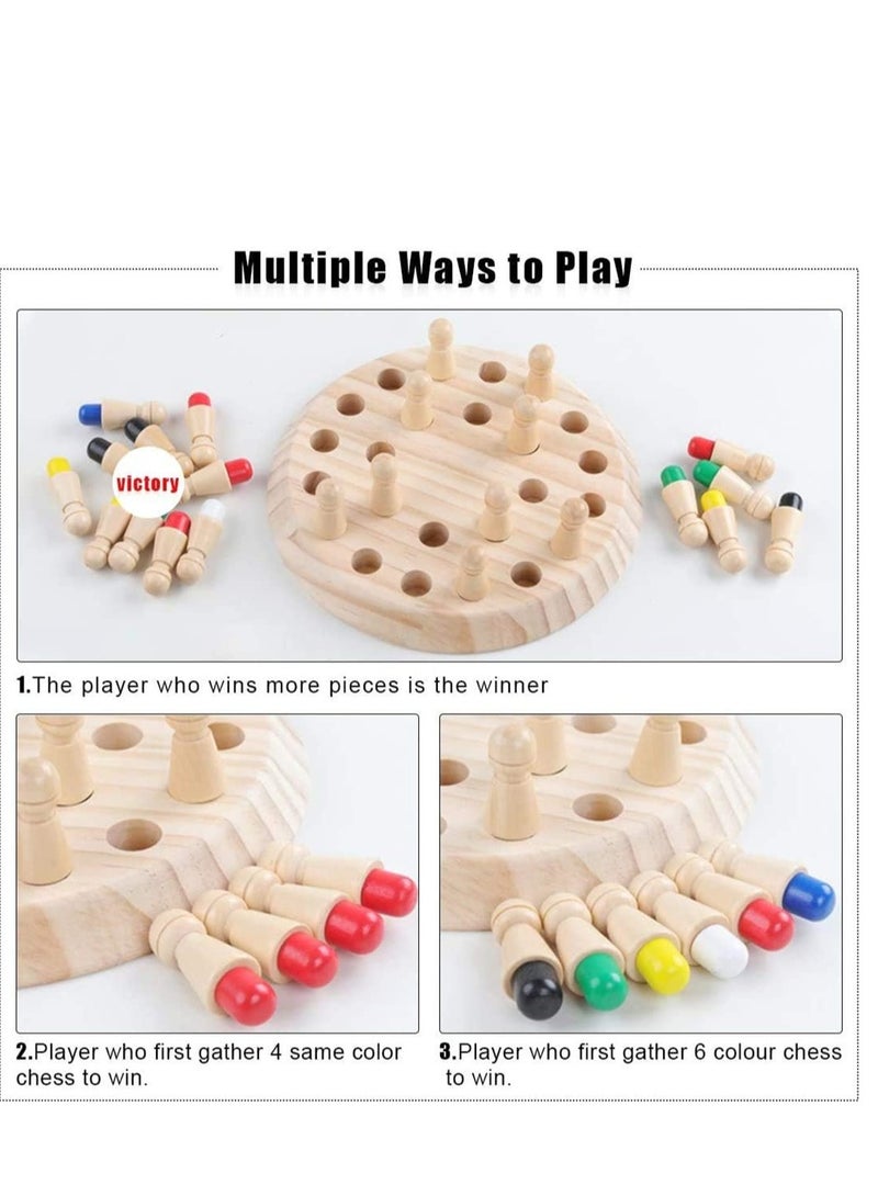 Wooden Memory Chess Board Game Color Memory Matching Brain Teasers Game for Kids Boy Girl Age 3-12 Toddler Learning Activities Educational Toys Montessori Toys