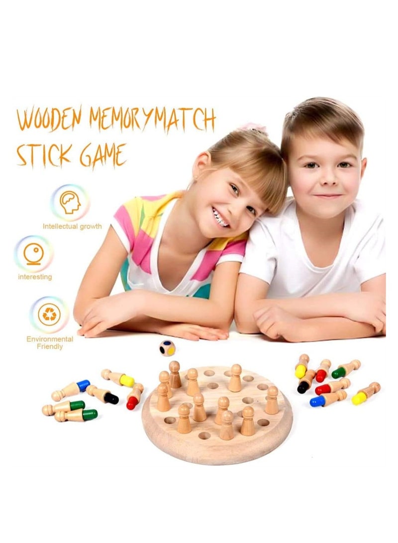 Wooden Memory Chess Board Game Color Memory Matching Brain Teasers Game for Kids Boy Girl Age 3-12 Toddler Learning Activities Educational Toys Montessori Toys