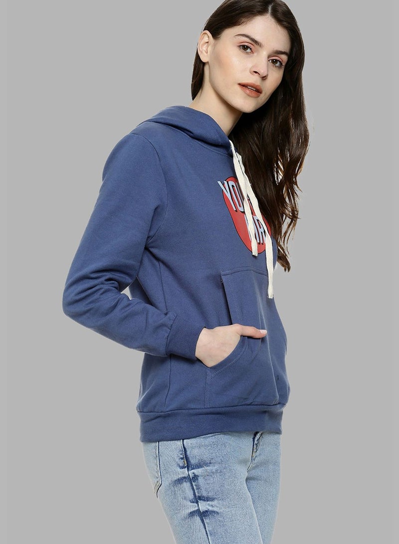 Women's Printed Regular Fit Sweatshirt With Hoodie For Winter Wear
