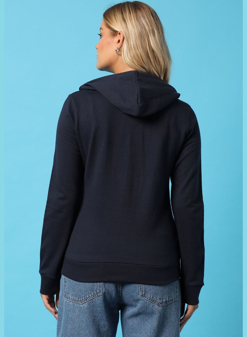 Women’s Solid Printed Sweatshirt With Hoodie Regular Fit For Casual Wear