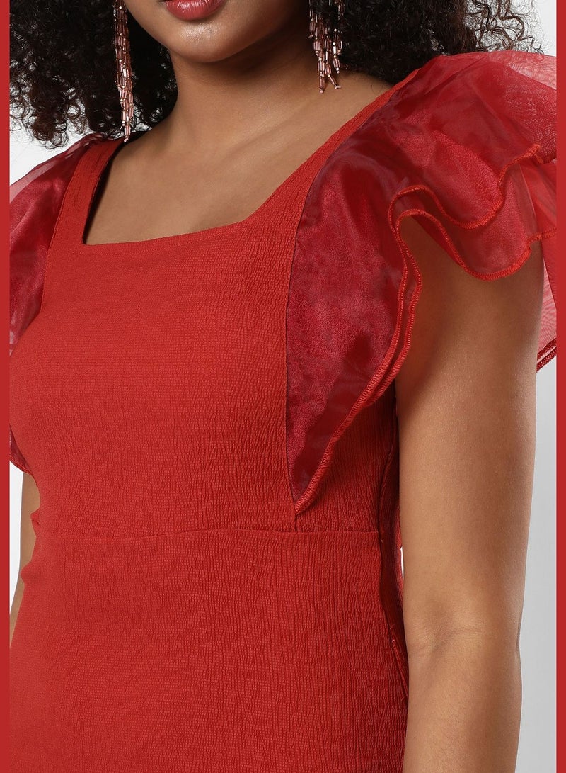 Women's Solid Red Regular Fit Dress