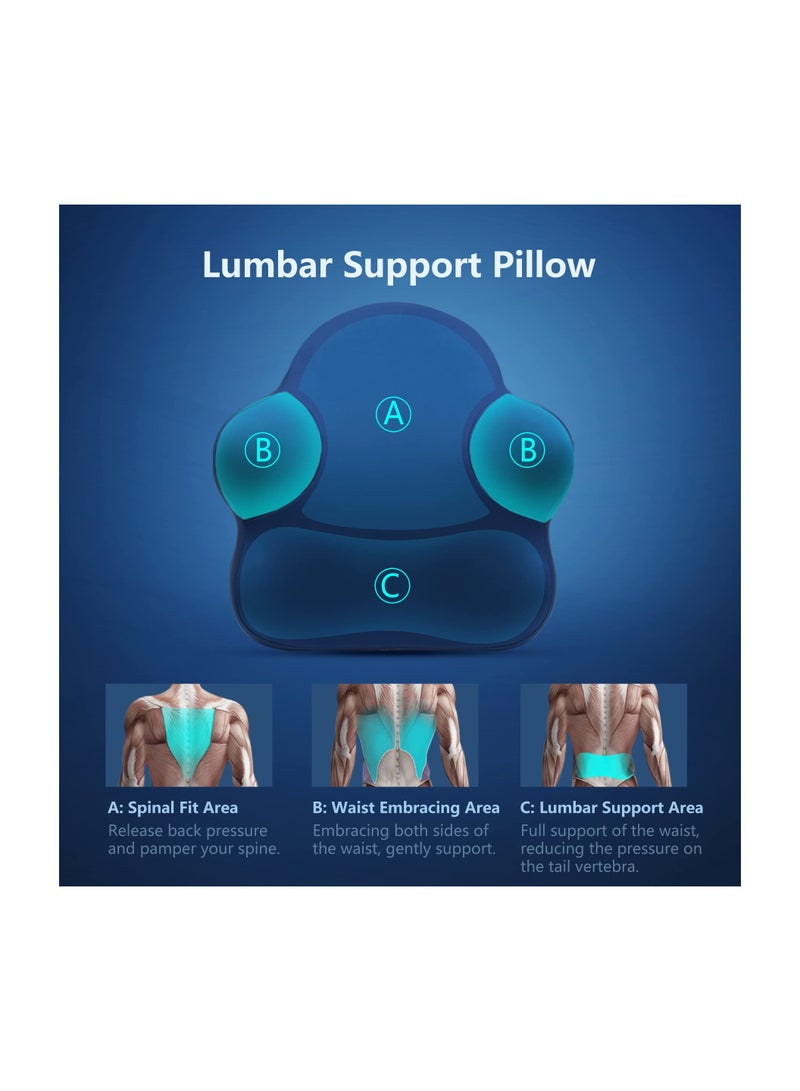 Lumbar Support Pillow for Office Chair, Memory Foam Back Support Pillow Cushion for Back Pain Relief,  Improved Posture Pillow with Adjustable Strap for Car, Office, Computer, Gaming Chair