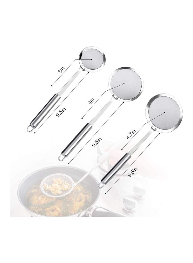 Fat Skimmer Spoon Stainless Steel Mesh Food Strainer, Hot Pot Large Stainless Steel Fine Mesh Strainer with Long Handle for Oil Filter Skimming Grease, Foam and Gravy