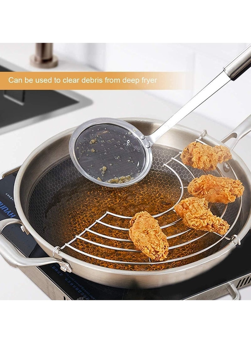 Fat Skimmer Spoon Stainless Steel Mesh Food Strainer, Hot Pot Large Stainless Steel Fine Mesh Strainer with Long Handle for Oil Filter Skimming Grease, Foam and Gravy