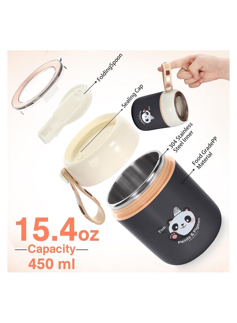 15.4 oz Thermos for Hot Food Kids Insulated Food Jar with Foldable Spoon, Leak Proof, Stainless Steel Vacuum Vacuum Insulated For School Office Picnic Travel