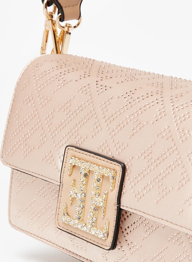 Women's Embellished Monogram Detail Satchel Bag with Detachable Strap
