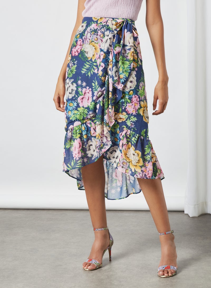 Floral Print Wrap Midi Skirt Multicolour