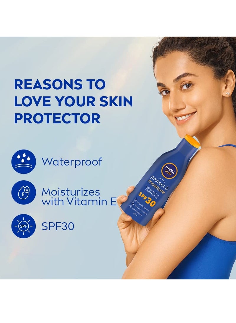 NIVEA SUN Protect and Moisture 125ml SPF 30 Advanced Sunscreen for Instant Protection| PA++ UVA - UVB Protection System Water Resistant For Men and Women