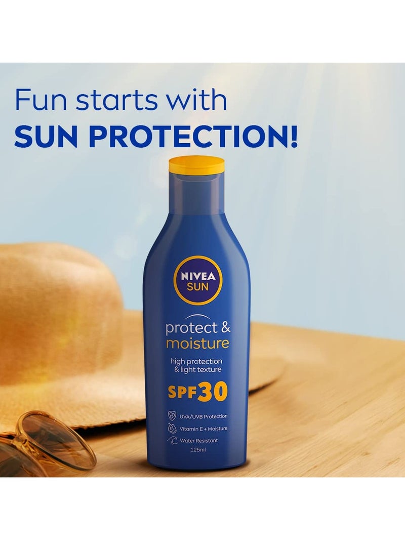 NIVEA SUN Protect and Moisture 125ml SPF 30 Advanced Sunscreen for Instant Protection| PA++ UVA - UVB Protection System Water Resistant For Men and Women