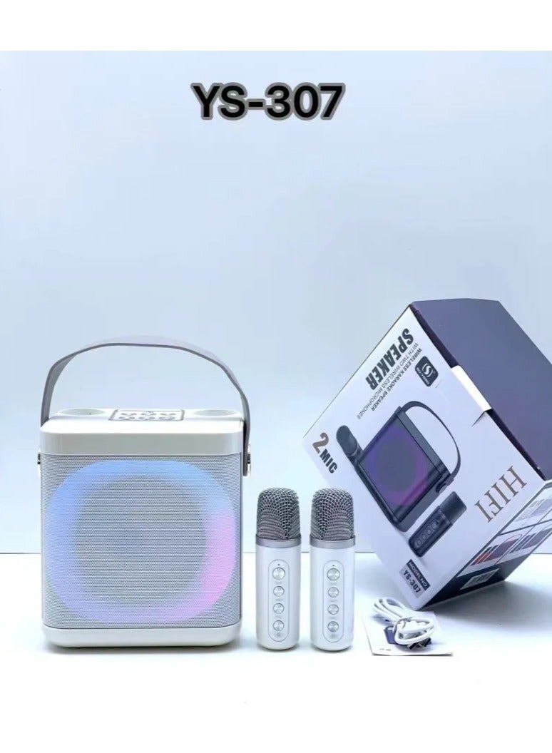 YS307 Home Karaoke Portable Bluetooth Speaker Dual Wireless Microphone White