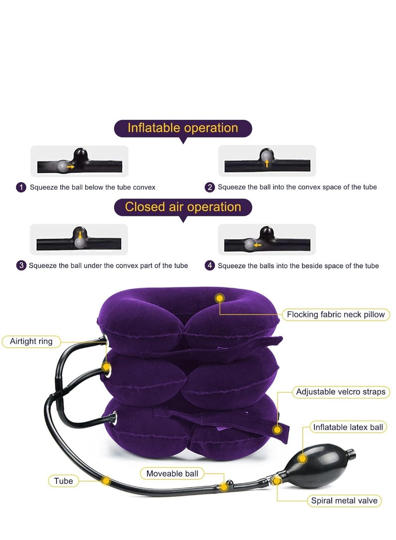 Travel Pillow, Cervical Neck Traction Device, Portable Neck Stretcher Cervical Traction Provide Neck Support and Neck Pain Relief, Neck Traction Devices for Home Use Neck Decompression (Purple)