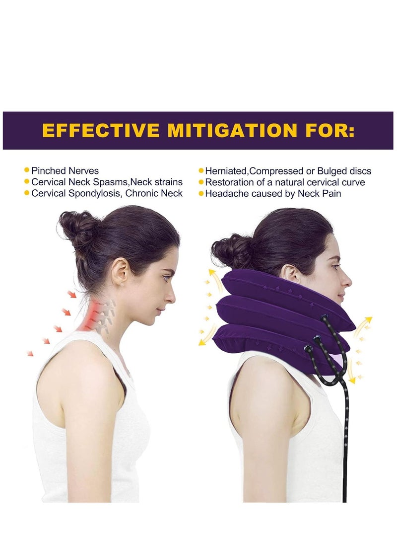 Travel Pillow, Cervical Neck Traction Device, Portable Neck Stretcher Cervical Traction Provide Neck Support and Neck Pain Relief, Neck Traction Devices for Home Use Neck Decompression (Purple)