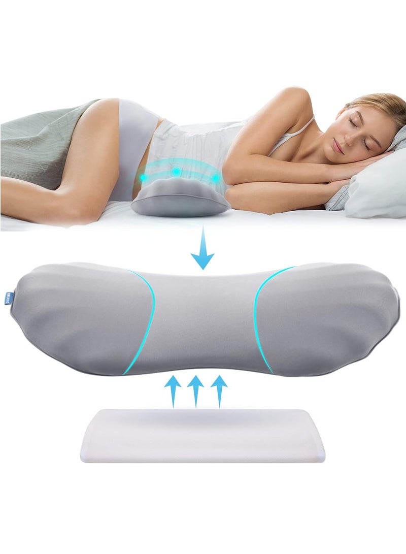 Support Pillow - Adjustable Memory Foam for Low Back Pain Relief, Ergonomic Streamlined Car Seat, Office Chair, Recliner, and Bed, Adjustable Lumbar Pillow for Sleeping, Rest