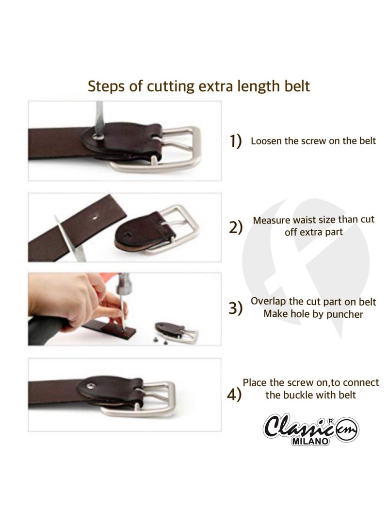CLASSIC MILANO® Genuine Leather Belt Men in an elegant GIFT BOX; Classic Jean Belt; Belts for men Mens belt Leather; Pin Buckle 35MM