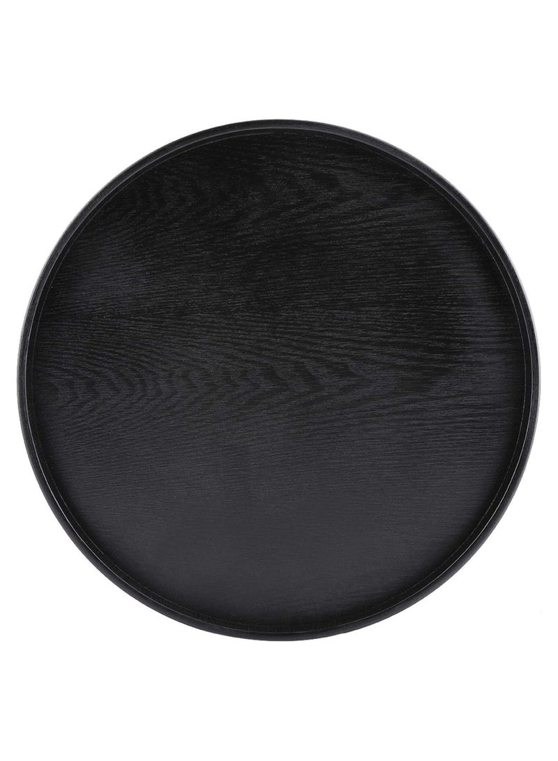 Tea Tray, Wood Tea Tray, Wood Serving Tray, Eco-Friendly 37.5cm Round Shape for Restaurants for Canteens(black, 12)
