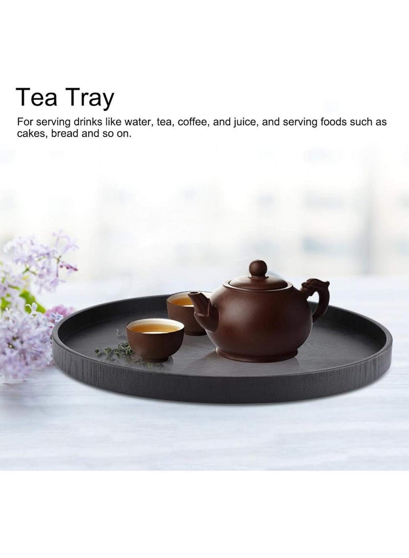 Tea Tray, Wood Tea Tray, Wood Serving Tray, Eco-Friendly 37.5cm Round Shape for Restaurants for Canteens(black, 12)