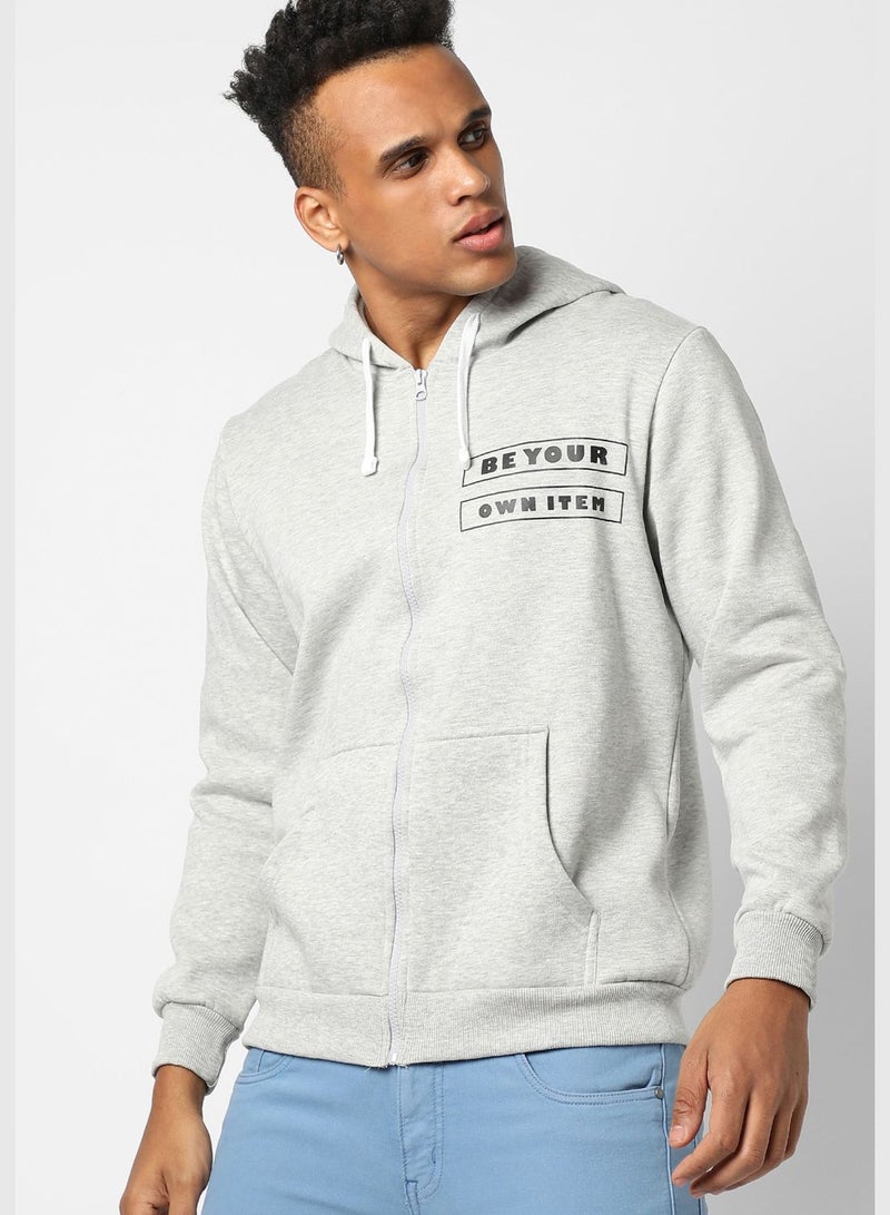 Men’s Cotton Be Your Own Item Printed Zip Through Sweatshirt With Hoodie Regular Fit For Casual Wear