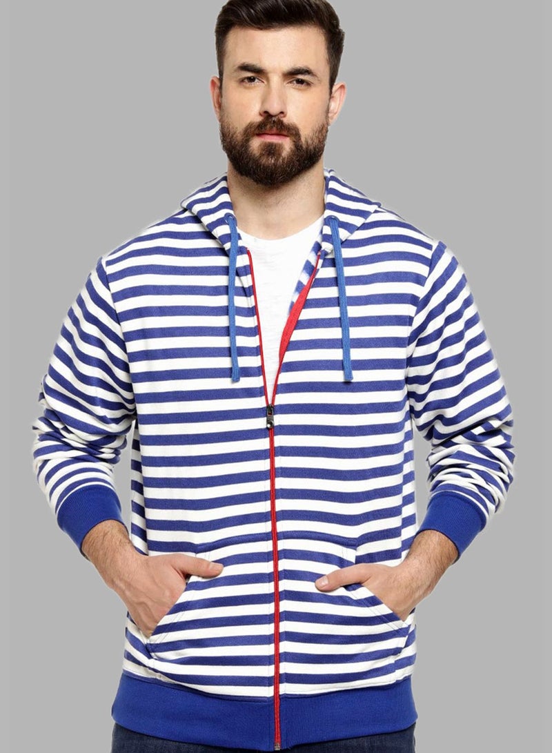 Men's Striped Regular Fit Zipper Sweatshirt With Hoodie For Winter Wear