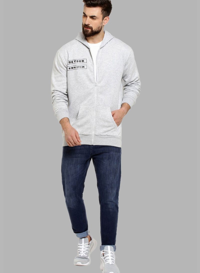 Men’s Cotton Be Your Own Item Printed Zip Through Sweatshirt With Hoodie Regular Fit For Casual Wear