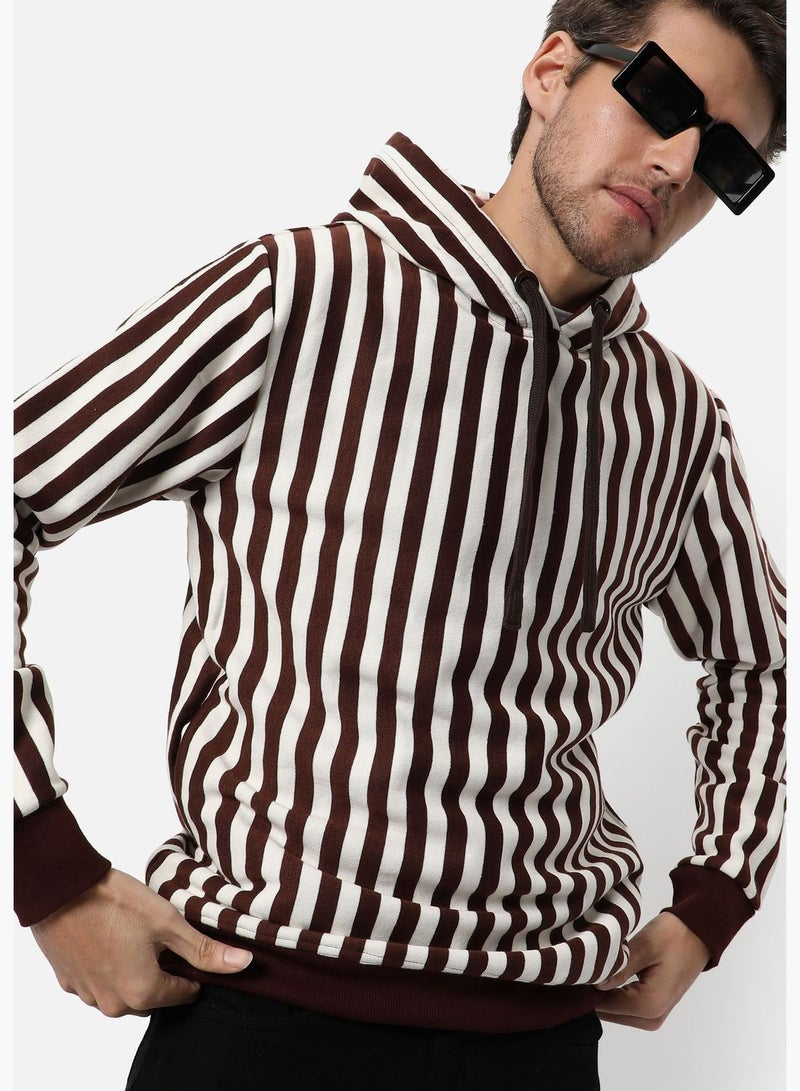 Men's Striped Regular Fit Sweatshirt With Hoodie For Winter Wear