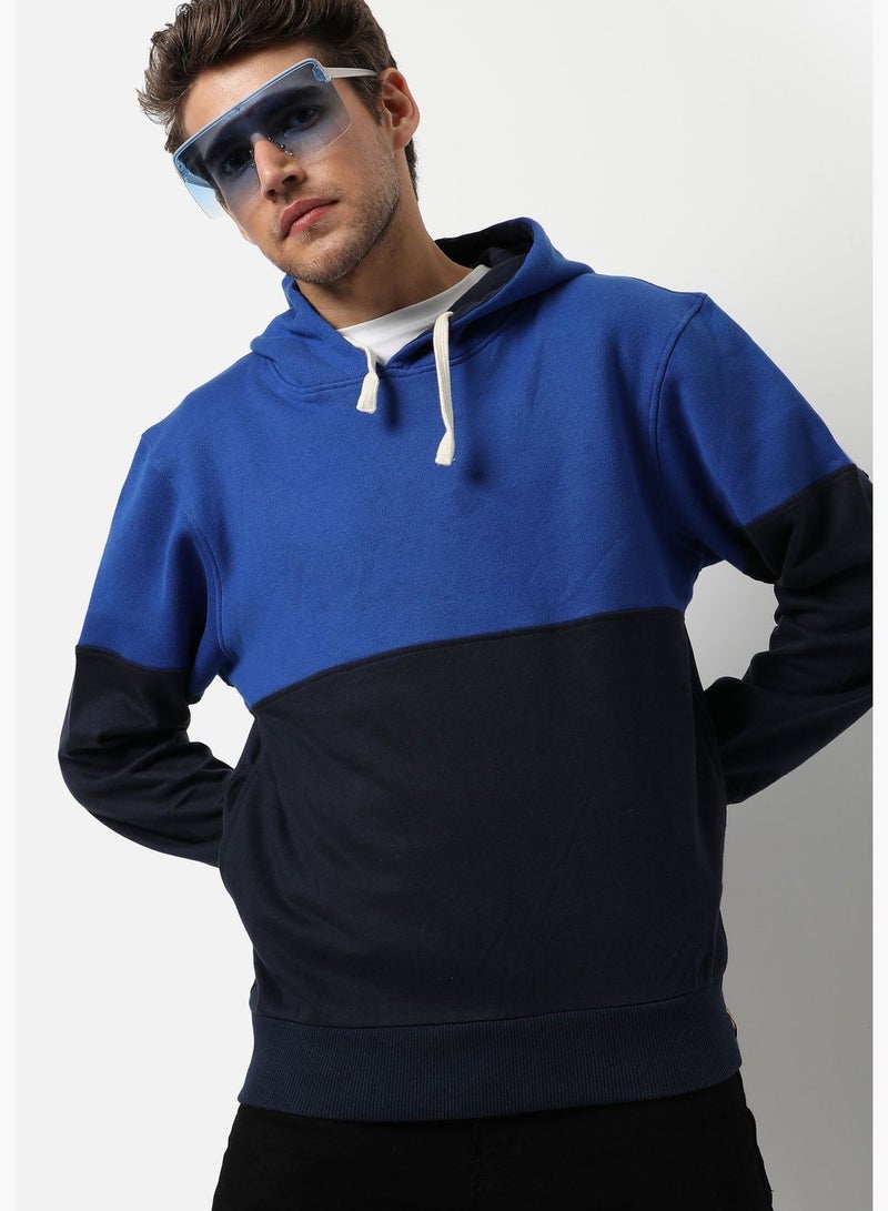 Men's Solid Colour-Blocked Regular Fit Sweatshirt With Hoodie For Winter Wear